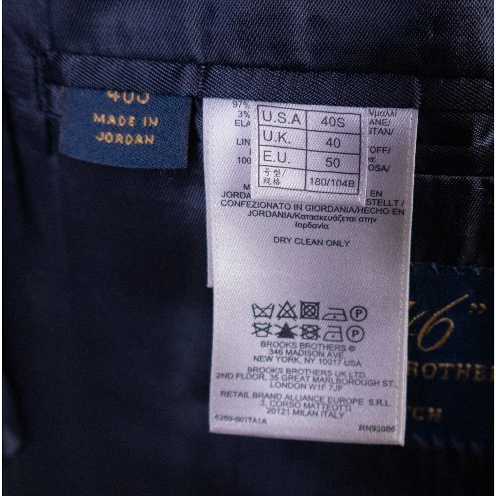 Brooks Brothers 346 Blazer Sport Coat Sz 40S Wool Solid Blue Two Button Jacket